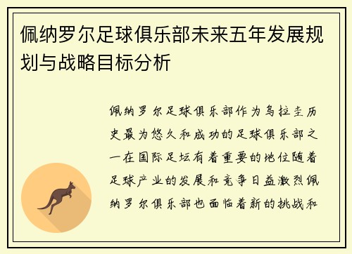 佩纳罗尔足球俱乐部未来五年发展规划与战略目标分析 佩纳罗尔足球俱乐部未来五年发展规划与战略目标分析