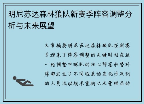 明尼苏达森林狼队新赛季阵容调整分析与未来展望 明尼苏达森林狼队新赛季阵容调整分析与未来展望
